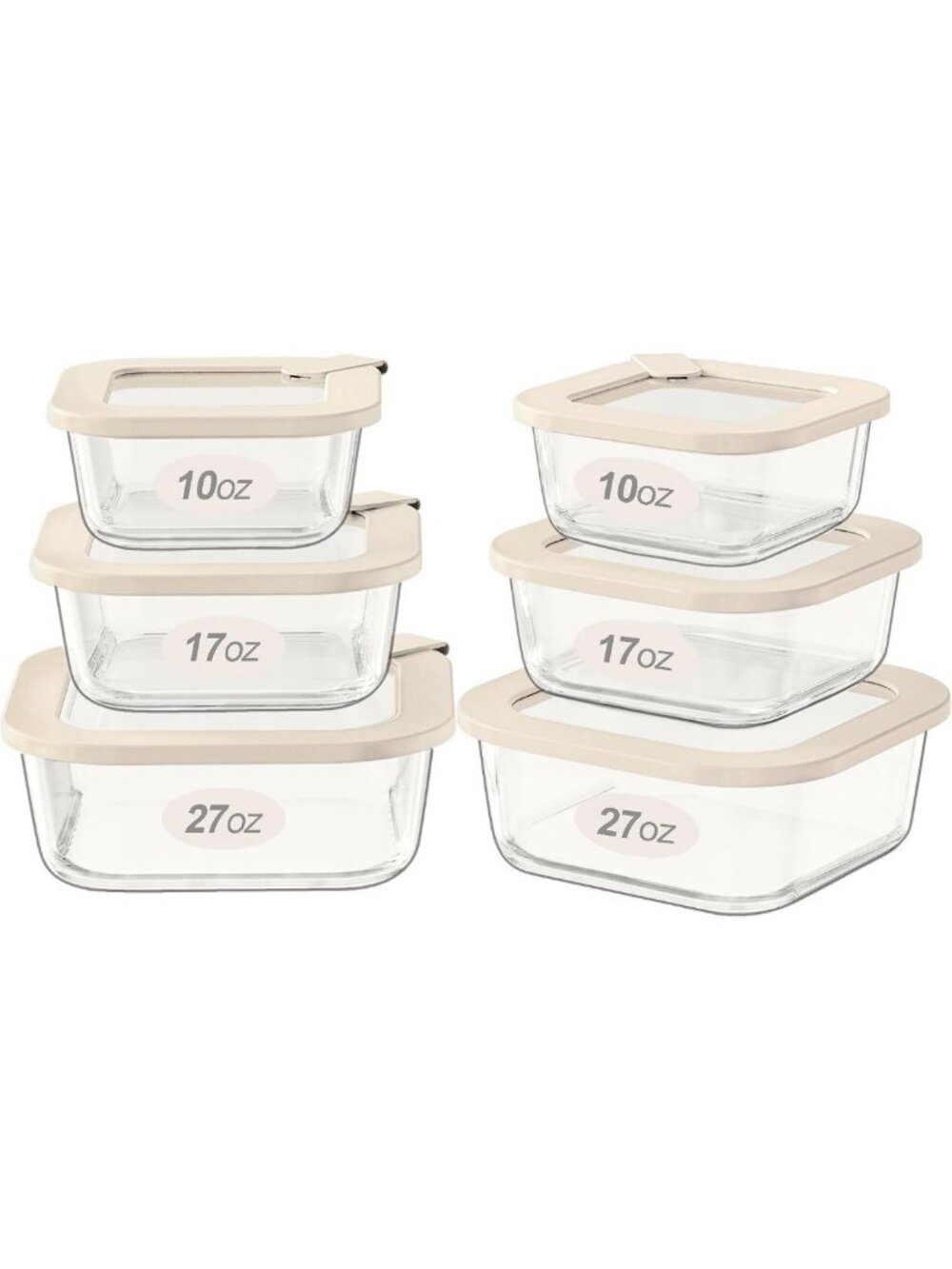 Airtight Glass Food Storage Containers Set - Microwave Safe, Leakproof, 6 Pack
